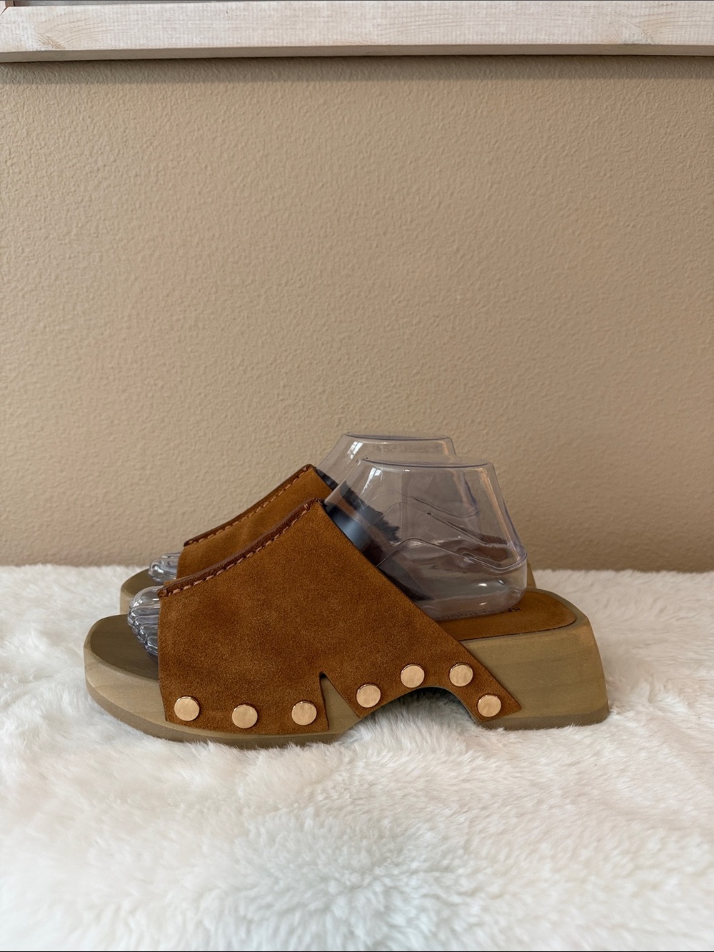 Kelsi Dagger Brown Suede Studded Slide Clogs